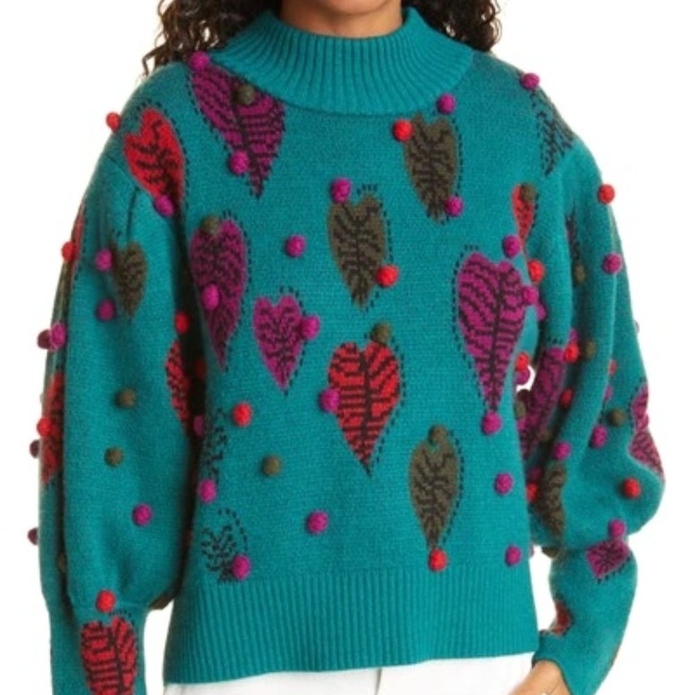 Farm Rio Monstera Hearts Sweater Holiday Party Sweater